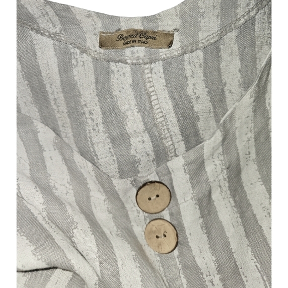 Linen Italy Tunic Dress Grey & White Stripe Bohemian Pockets - Picture 5 of 8